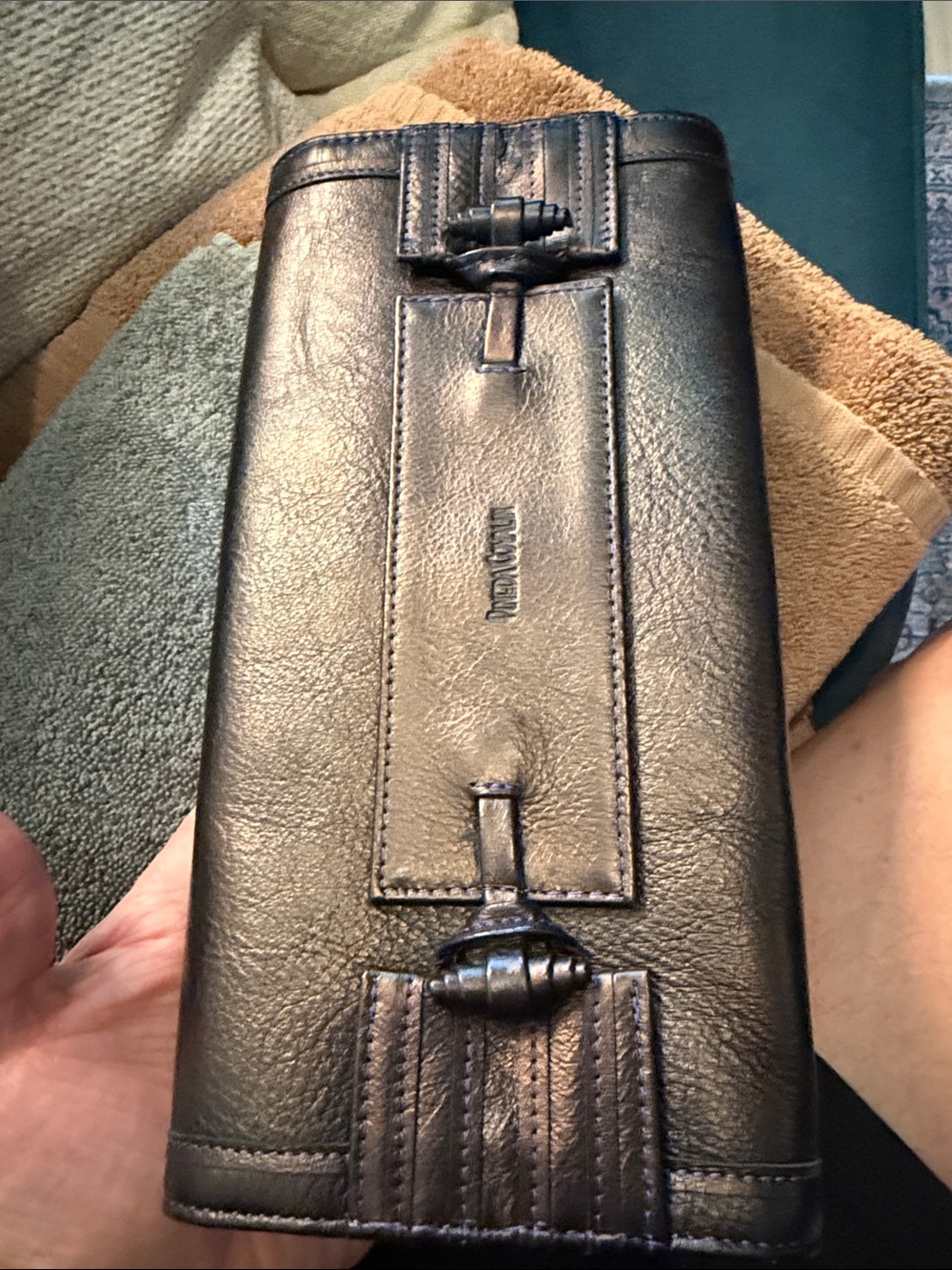 Women's Black Leather Long Wallet Clutch